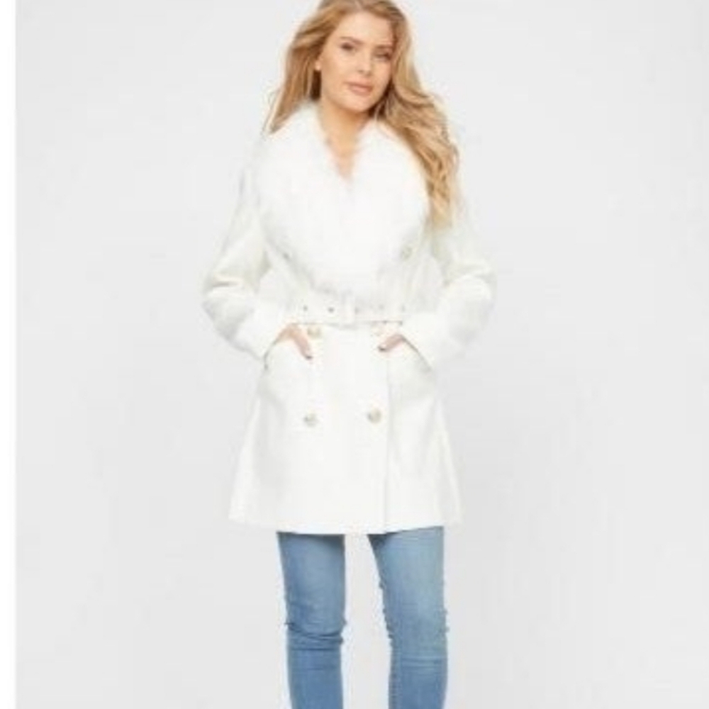 Real GUESS WHITE GOLD FUR JACKET